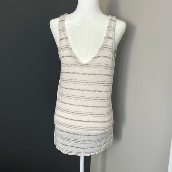 Project Social T Lightweight Striped Gray Cream Sleeveless Sweater Top- Size L - Picture 2 of 8